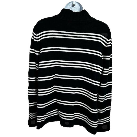Karen Scott Donna Cotton Striped 1/4 Zip Sweater Sz M Black White Pullover - Picture 5 of 7